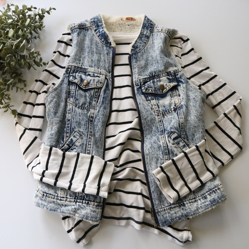 36 Point 5 Faux Fur Denim Vest 100% Cotton